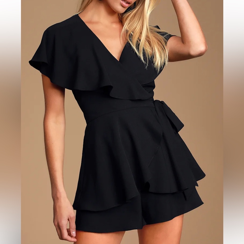 Lulu's Aldrin Black Ruffled Backless Wrap Skort R… - image 1